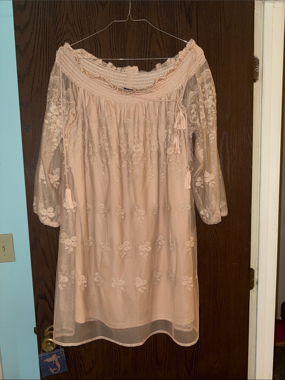 River Island Off the Shoulder Embroidered Dress